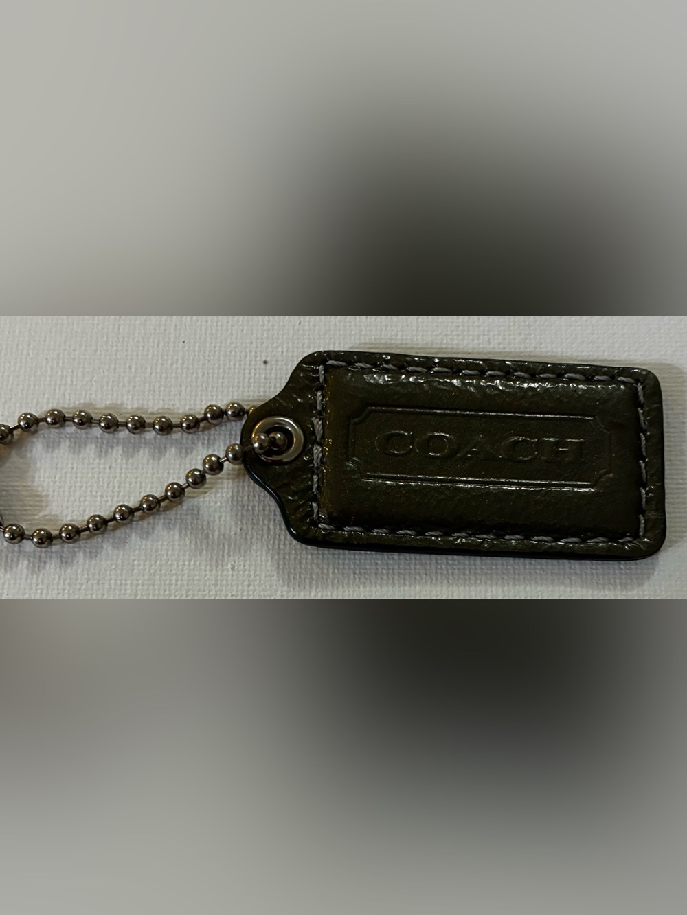 Coach EUC Black Leather Hang Tag Charm Keychain @2.5”